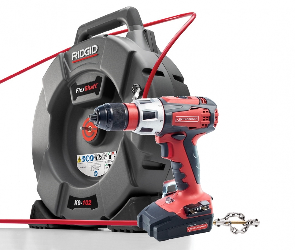 RIDGID FlexShaft K9102 + Aku Šroubovák Čističky kanalizácie Nipo